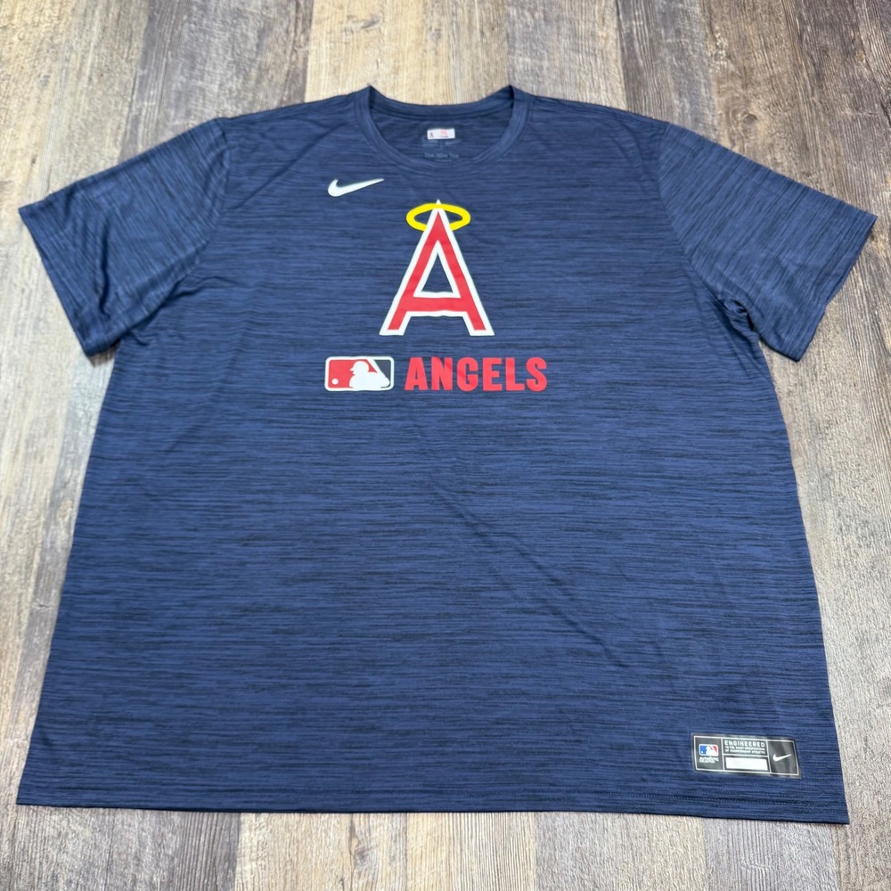 Nike T-Shirt Men 3XL Navy Blue LA Angels MLB Dri-FIT Authentic Coach Team Issued